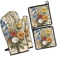 thumbnail image 1 of Vintage Flower Kitchen Oven Mitt and Pot Holder Sets 4 Pcs for Baking, Cooking and Grilling, Heat Resistant Up To 392 °F, 1 of 7