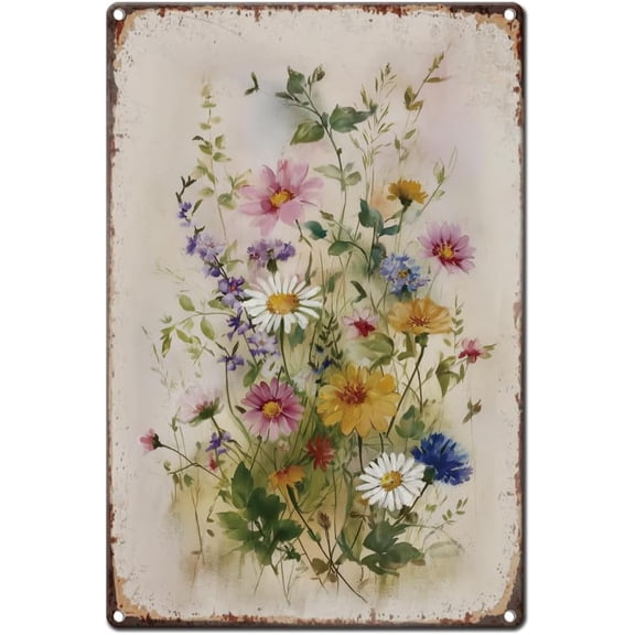 Vintage Flower Metal Tin Sign 0.791.18inch Retro Wild Flowers Sign Rusty Look Farmhouse Collecting Daisy Poster for Room Garden Yard Home Balcony Shop Wall Decoration Colorful