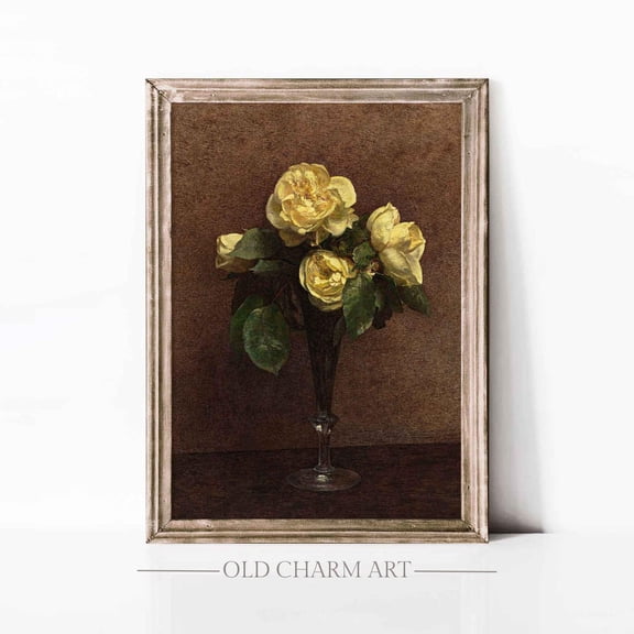 Vintage Flower, Moody Floral Art Poster, Botanical Wall Art, Cottage Fall Decor Poster, Antique Flowers Still Life Poster Wa431, Unframed Poster Size 8x12