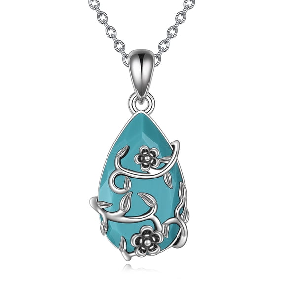 Vintage Flower Necklace Sterling Silver Blue Turquoise Pendant Crystal Healing Jewelry Spiritual Protection Gifts for Women