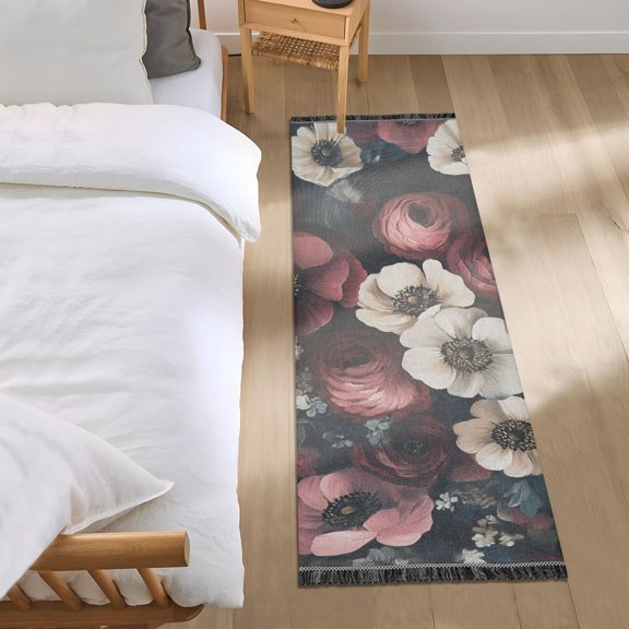 Vintage Flower Oil Painting Bedroom Runner Rug 2'x 6' Non Slip Carpet Indoor Home Area Rug Living Room