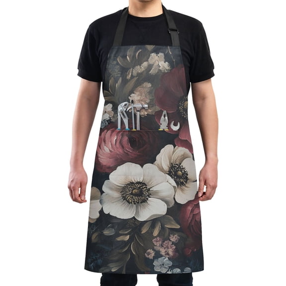 Vintage Flower Oil Painting Chef Kitchen Apron with Pockets for Women Waterproof Aprons for Cooking Baking