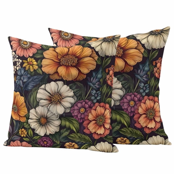 Vintage Flower Outdoor Waterproof Pillow Covers, Cottagecore Blooms Spring Botanical Decorative Square Throw Pillowcase Sofa Cushion Sham for Patio/Couch/Chair, 18"x18" 2 Pack