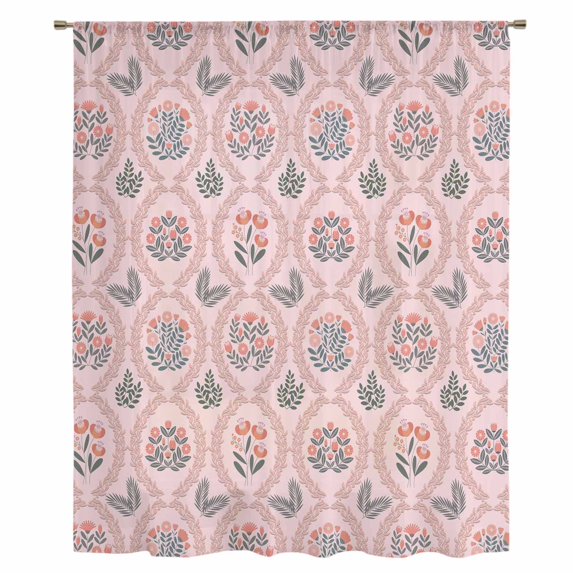 Vintage Flower Pattern Sheer Curtains 84 Inches Long, Spring Floral Leaves Plants Pink Light Filering Curtains, Breathable Simi Curtain Privacy Drapes for Living Room Bedroom Window Treatment