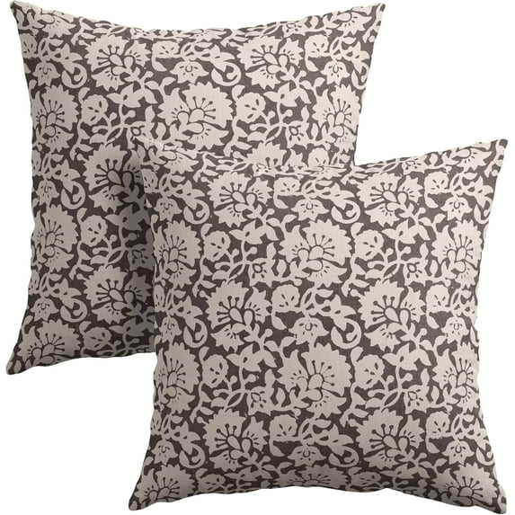 Vintage Flower Pillow Covers 16x16 Inch Set of 2 Brown Floral Block Print Throw Pillow Cover Taupe Decorative Neutral Accent Farmhouse Pillow Covers Floral Pillowcases Cusion Cover for Bed Sofa Couch