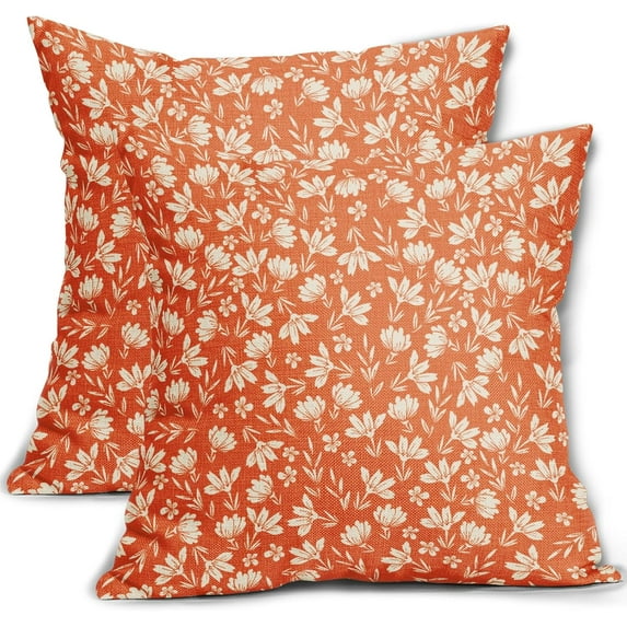 Vintage Flower Pillow Covers 18x18 Set of 2 Rustic Cute Small Floral Black Brown Old Style Decorative Throw Pillows Outdoor PillowCase Farmhouse Linen Cushion Case Decor for Home Sofa Couch Bed