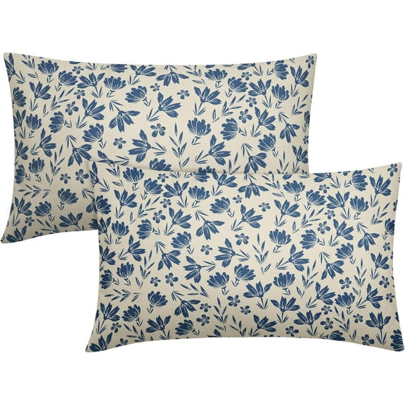 Vintage Flower Pillow Covers 18x18 Set of 2 Rustic Cute Small Floral Black Brown Old Style Decorative Throw Pillows Outdoor PillowCase Farmhouse Linen Cushion Case Decor for Home Sofa Couch Bed