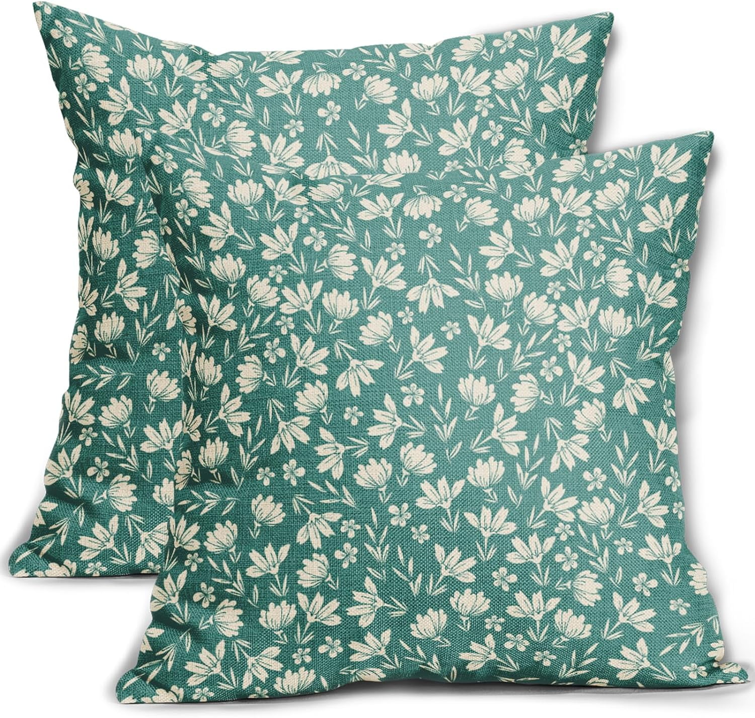 Vintage Flower Pillow Covers 18x18 Set of 2 Rustic Cute Small Floral Black Brown Old Style Decorative Throw Pillows Outdoor PillowCase Farmhouse Linen Cushion Case Decor for Home Sofa Couch Bed