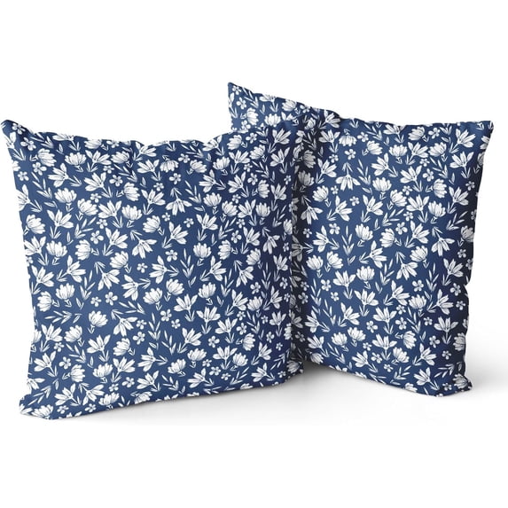 Vintage Flower Pillow Covers 18x18 Set of 2 Rustic Cute Small Floral Navy Blue Cream Decorative Throw Pillows Outdoor Pillowcase Farmhouse Velvet Cushion Case Decor for Home Sofa Couch Bed