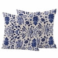 thumbnail image 1 of Vintage Flower Pillow Covers 2 Pack Spring Abstract Dark Blue Floral Leaf Pattern Linen Texture Pillowcase Waterproof Outdoor Throw Pillow Cover for Patio Garden Square Cushion 24”x24”, 1 of 9