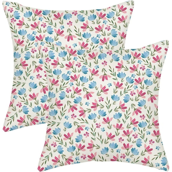 Vintage Flower Pillow Covers 20x20 Rustic Pink Blue Floral Decor Throw Pillows Case for Couch Old Style Cute Pillowcase Outdoor Decorative Cushion Cases for Sofa Bed Decorations Set of 2