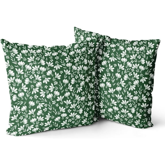 Vintage Flower Pillow Covers 20x20 Set of 2 Rustic Cute Small Floral Dark Green Cream Decorative Throw Pillows Outdoor Pillowcase Farmhouse Velvet Cushion Case Decor for Home Sofa Couch Bed