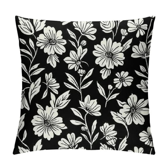 Vintage Flower Pillow Covers Black Cream Floral Decor Throw Pillows Case for Couch Old Style Cute Pillowcase Outdoor Decorative Cushion Cases for Sofa Bed Decorations