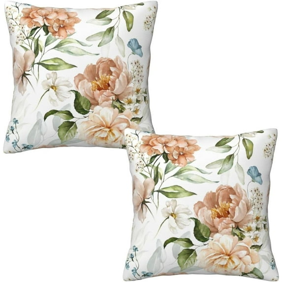 Vintage Flower Pink Throw Pillow Covers 18x18 Set of 2, Flowers Floral Pillow Case Outdoor Decor Cushion Case Decoration for Home Couch Chair Sofa