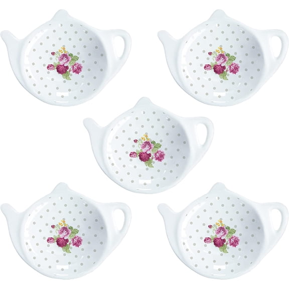 Vintage Flower Porcelain Tea Bag Holder Teapot Shaped Tea Bag Coaster, Little Spoon Rest Tea Accessories Resting Caddy Seasoning Dish for Sauce Dessert