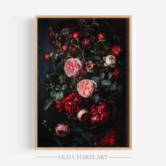 Vintage Flower Poster, Dark Academia Wall Art, Floral Moody Still Life Poster, Cottage Wall Art, Wa20, Unframed Poster Size 16x24