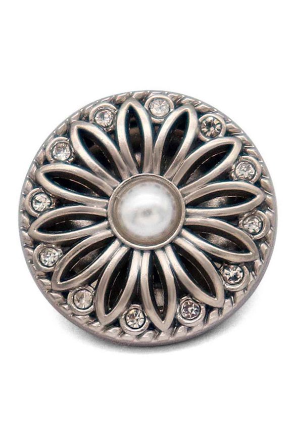 Snap Jewelry 18MM Vintage Flower Ginger Charm with Rhinestones and Pearl Center