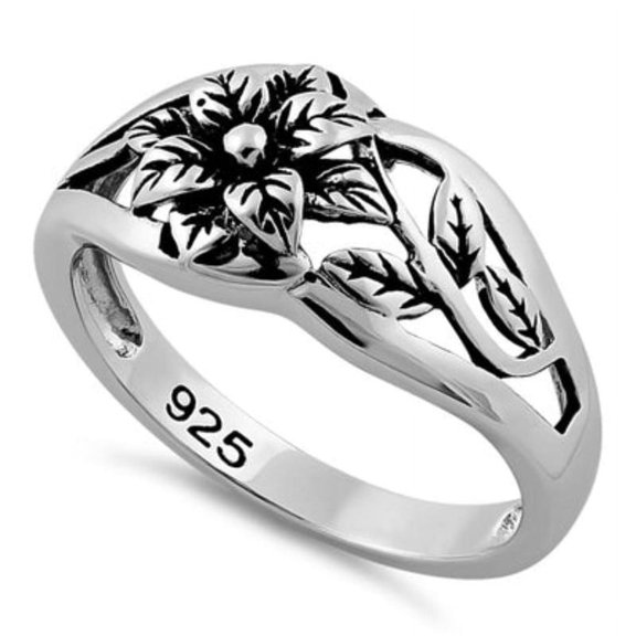 Vintage Flower Ring 925 Sterling Silver Retro Floral Etched Jewelry Gift