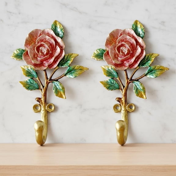 Vintage Flower Shaped Decorative Wall Hooks Rack Hangers for Hanging Clothes Coats Towels Keys Hats, 2 Pack Antique Metal Mounted Wall Hook