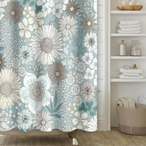 Vintage Flower Shower Curtain Colorful Floral Flower Shower Curtain Set for Bathroom Sage Green Leaves Fabric Bath Curtain with Hooks, 60x72in