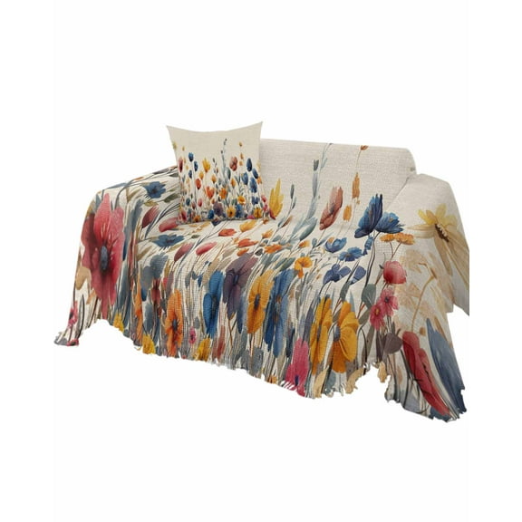 Vintage Flower Sofa Couch Covers for Dog,Washable Sectional Couch Slipcovers for Loveseat with Tassels,Farmhouse Ink Painting Floral Eucalyptus Non Slip Sofa Throw Cover Blanket Large 71''x102''