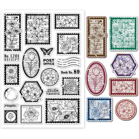 Vintage Flower Stamp Clear Stamps for DIY Scrapbooking Butterfly Postmark Silicone Stamp Seals Transparent Stamps for Cards Making Photo Album Journal Home Decoration 8.275.83inch diy