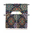 thumbnail image 1 of Vintage Flower Swag Kitchen Curtains Sets for Windows 24 Inch Length, Boho Abstract Colorful Ethnic Floral Short Window Curtain Panels Swags Valances and Tiers 3 Piece Set for Cafe/Dining Room, 1 of 5
