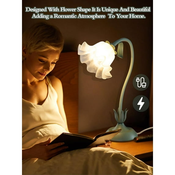 Vintage Flower Table , 3 Color Modes LED Night Light, Kawaii Bedside Lamps for Home Decor