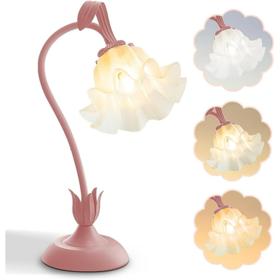 Jewelry Flower Table Lamp,LED Reading Light Bedside Vintage Flower Night Light,3 Colors Modes Kawaii Bedside Lamps Decor,Living Room Bedroom Room Lighting Table Lamps Home Decoration(pink lamp)