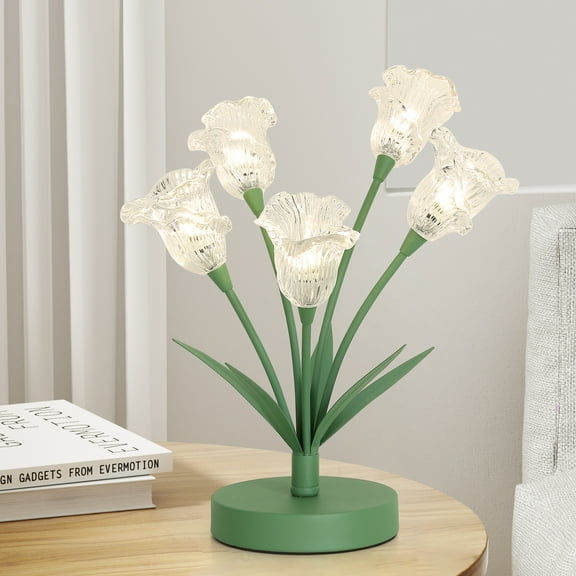 Vintage Flower Table Lamp for Home 3 Color Modes Decorative Floral Lamp Glass Lampshade Bedside Lamp with G4 LED Bulbs Cute Desk Lamp for Bedroom Living Room Office