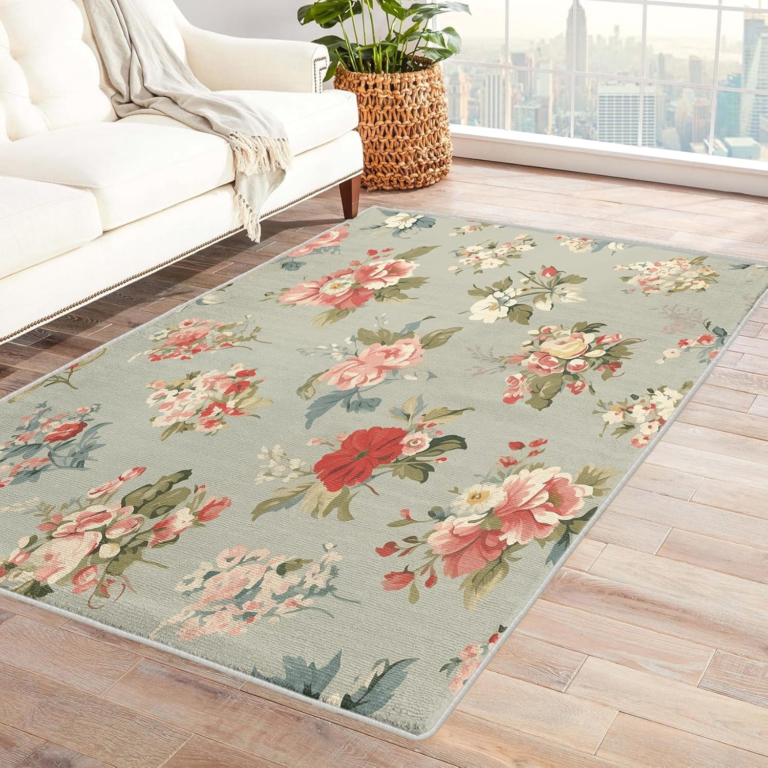 Vintage Flower Throw Rug Washable Floral Rugs For Entryway Bedroom ...