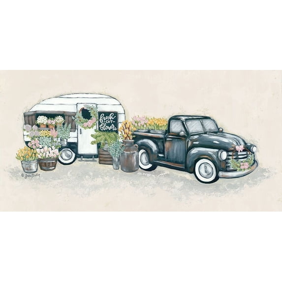 Vintage Flower Truck and Trailer Poster Print by Sara Baker (36 x 18)