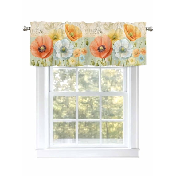 Vintage Flower Valances for Windows, Rod Pocket Kitchen Valance Curtains - Soft & Washable Small Window Treatment for Living Room,&nbsp;Bathroom, Art Floral Pattern , 42x12 Inch, 1 Panel