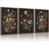 Vintage Flower Wall Art Dark Floral Canvas Wall Art Botanical Farmhouse Prints Black Flower Pictures Wall Decor Moody Floral Artwork Painting for Living Room Bedroom 12x16x3 Inch Unframed
