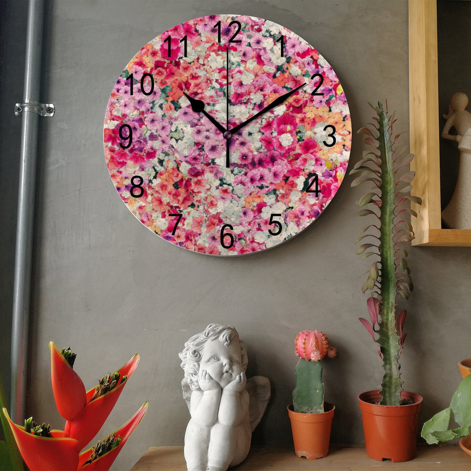 Vintage Flower Wall Clocks Battery Operated, 10 Inch Silent Non Ticking ...