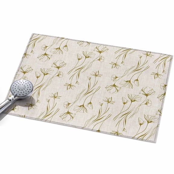 Vintage Flower Washable Area Rug 2 x 3 ft Country Beige Flowers Retro Linen Texture, Soft Non Slip Rugs Stain Repellent Indoor Felt Carpet for Living Dining Room Bedroom Home Office