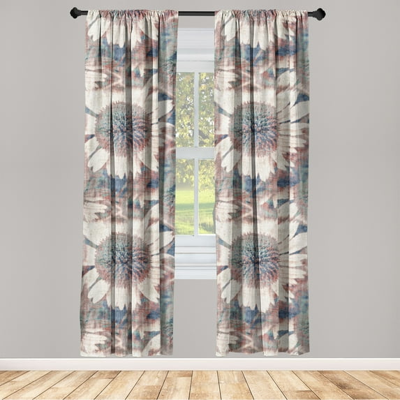 Vintage Flower Window Curtains, Grunge Weathered Effect Sunflower Nostalgic Garden Seafoam Details, Lightweight Decor 2-Panel Set with Rod Pocket, Pair of - 28"x84", Slate Blue Pale Rust, by Ambesonne