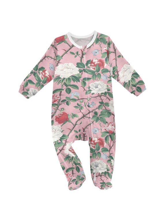 Vintage Flower and Branches Baby Sleeper One-Piece Footies Newborn Roomper 3Months