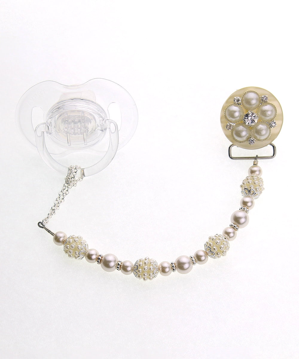 Vintage Flower and Pearl Pacifier Clip