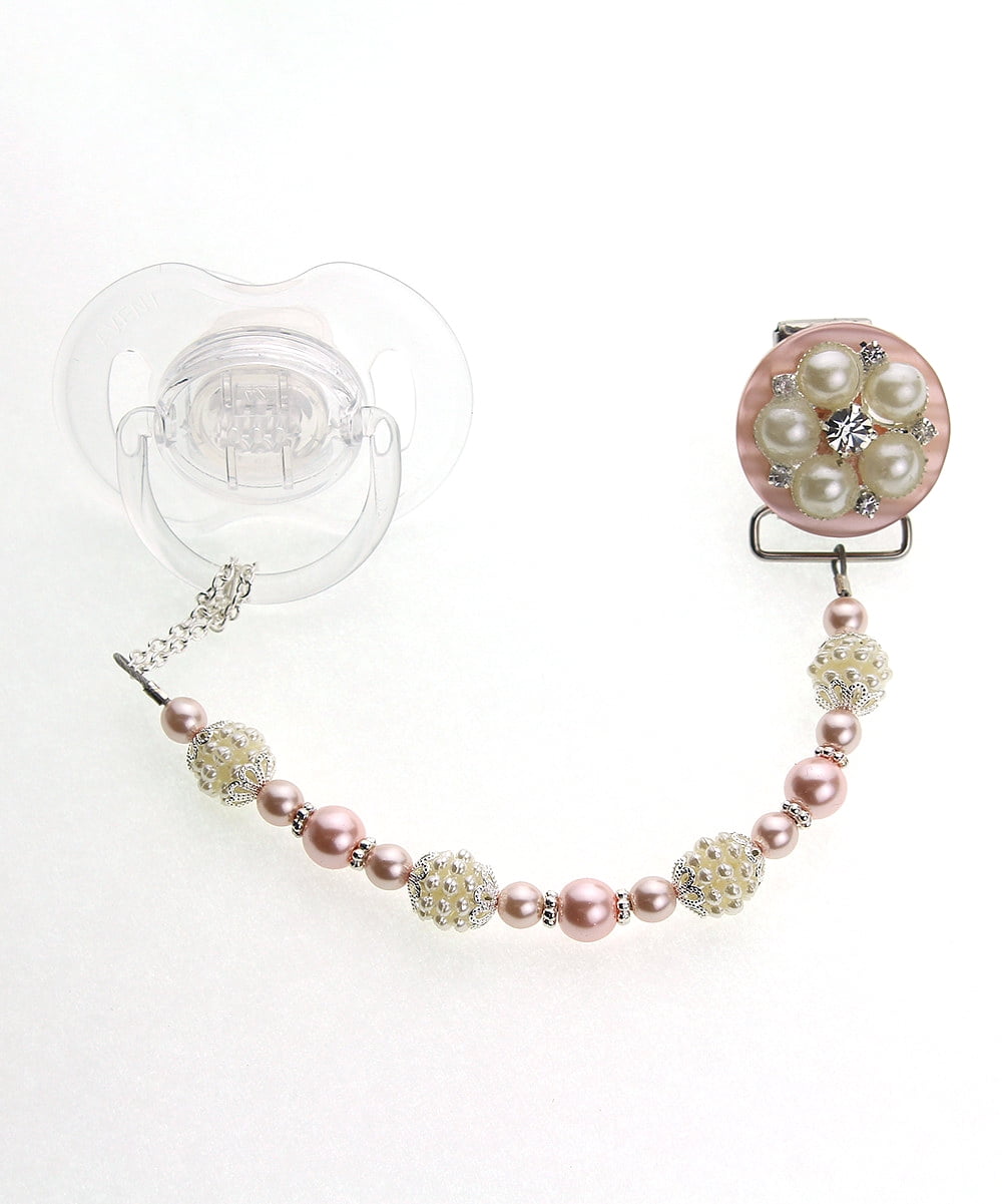 Vintage Flower and Pearl Pacifier Clip