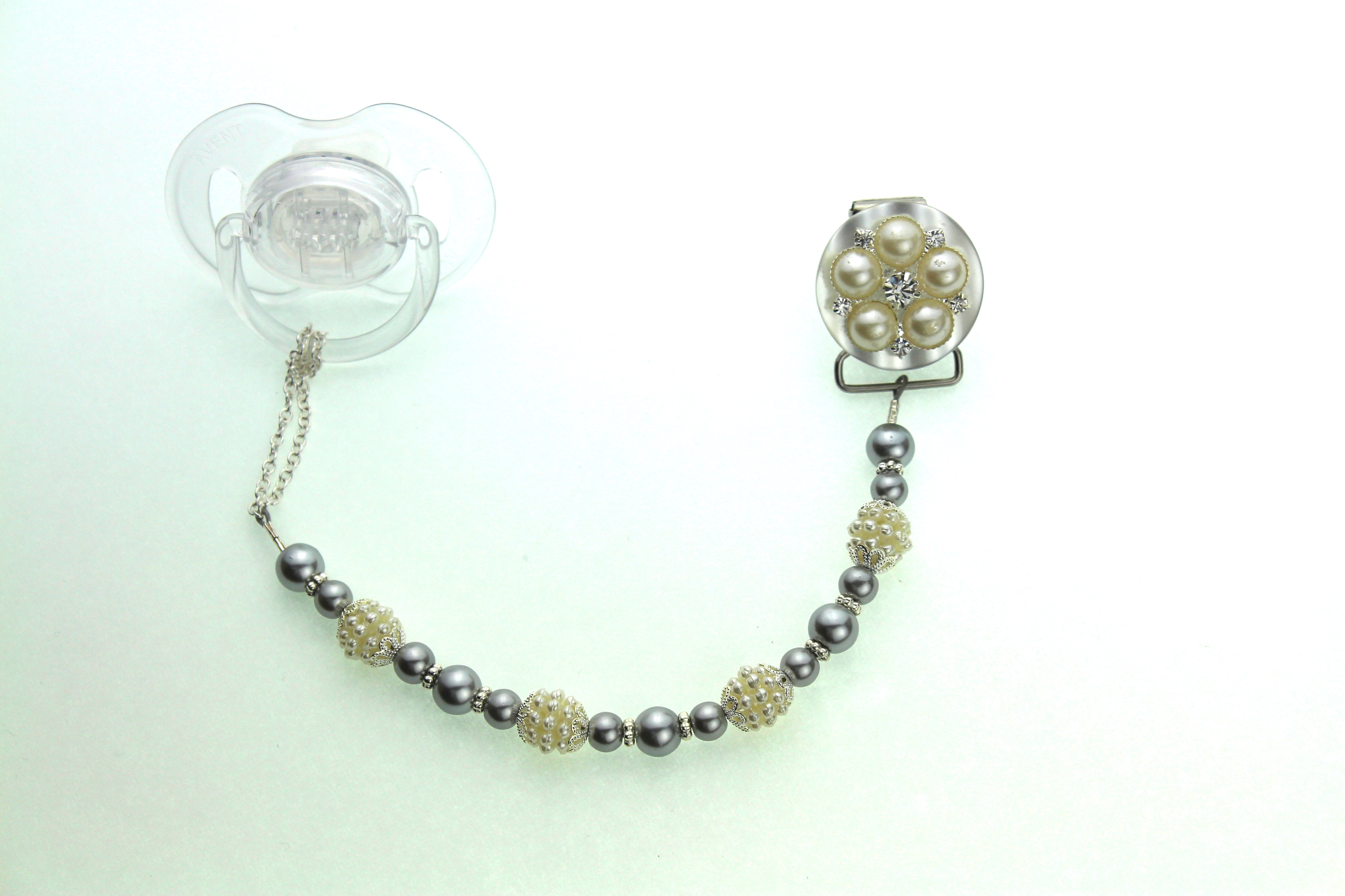 Vintage Flower and Pearl Pacifier Clip