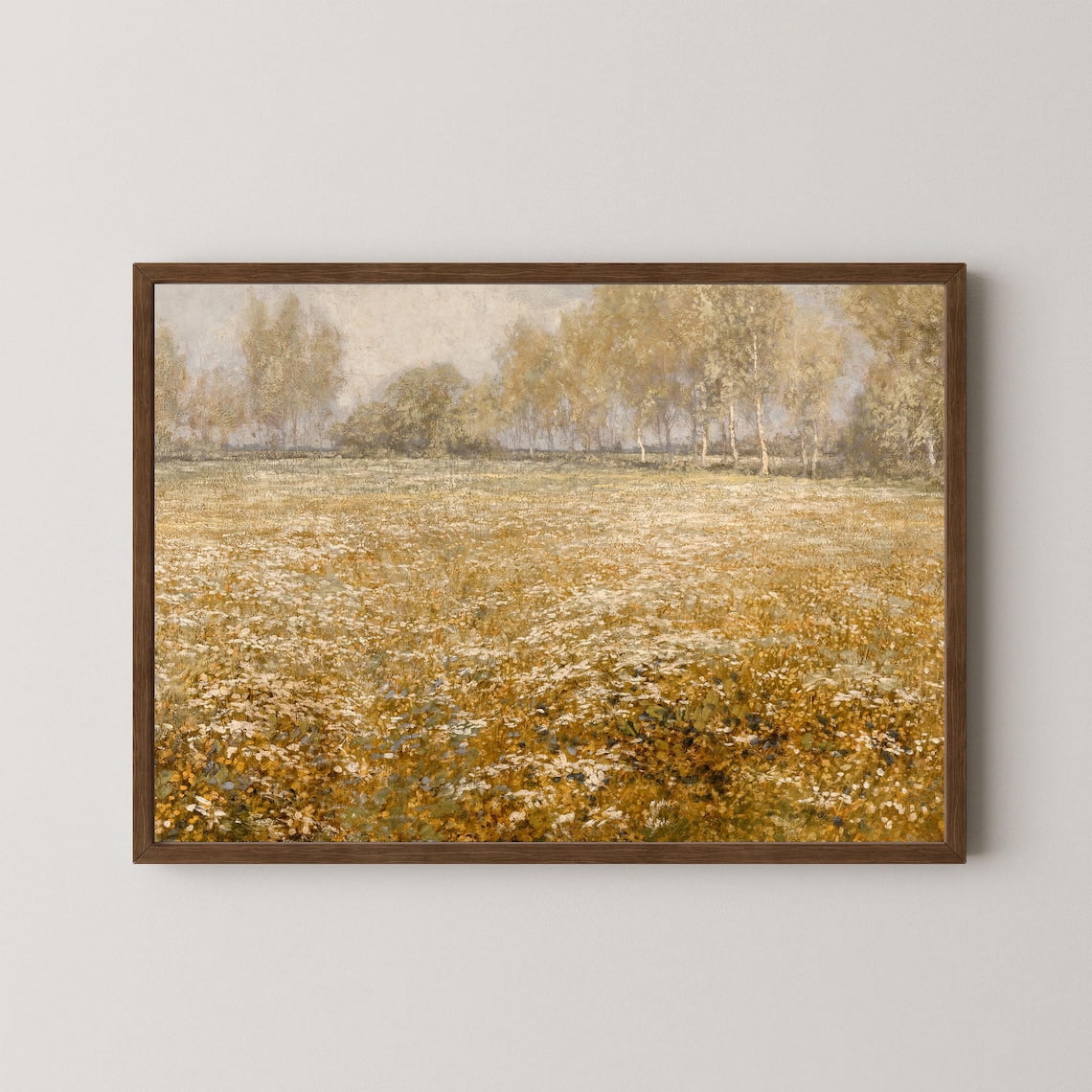 Vintage Flowering Meadow Wall Art Print, Calming Countryside Landscape ...