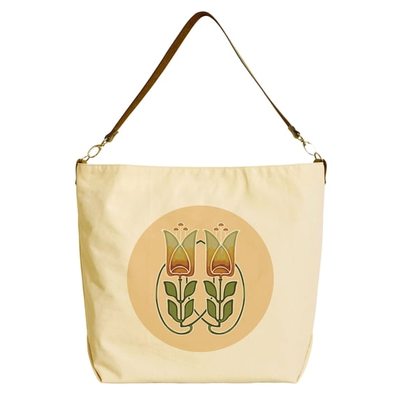 Vintage Flowers -6 Beige Printed Canvas Tote Bag with Leather Strap WAS_29