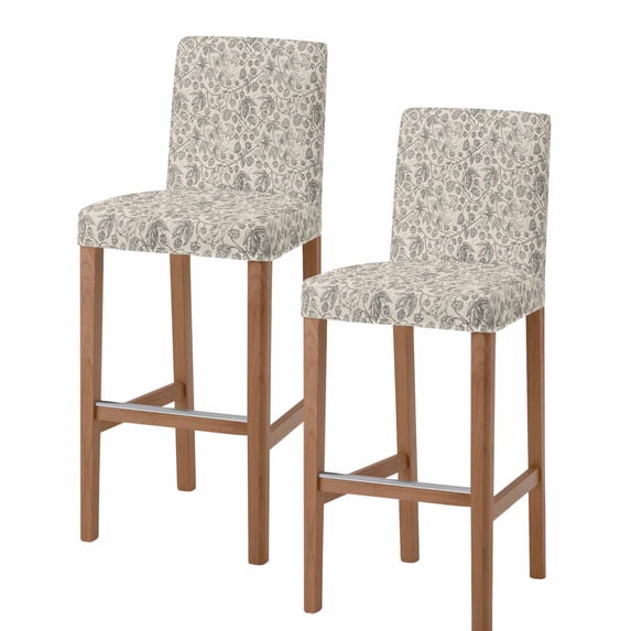 Vintage Flowers Bar Stool Covers Set of 2, Branch Plants Beige Botanical Rustic Stretch Washable Bar Chair Covers with Backs, Removable Pub Counter Height Chair Cover for Kitchen Dining Room Cafe