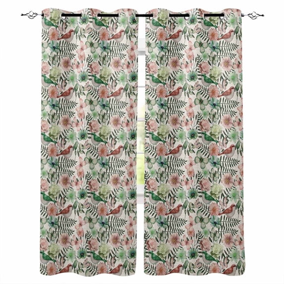 Vintage Flowers Blackout Curtains for Bedroom Living Room Darkening Curtains 90 Inch Spring Pink Green Floral Country Leaves Birds Black Out Window Curtain Privacy Window Treatment Drapes 52"x90"x2