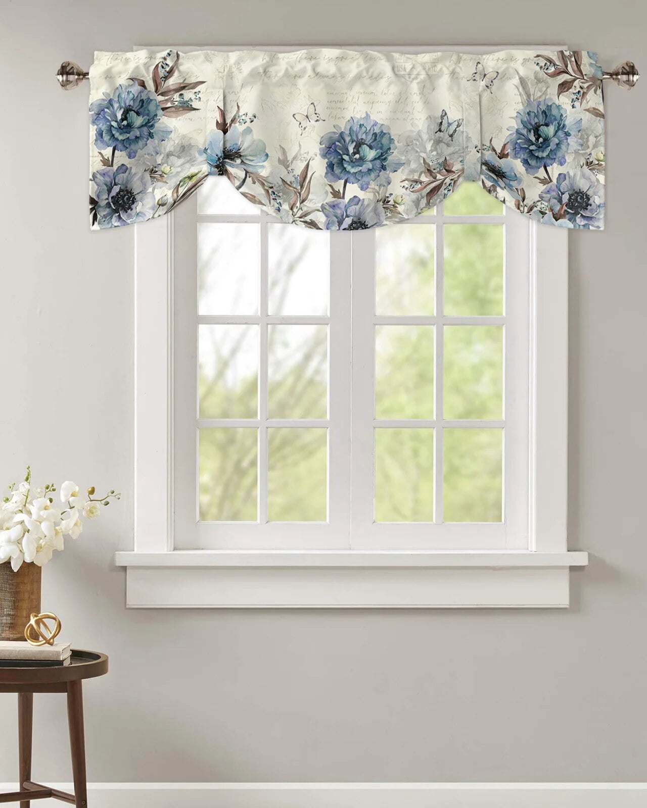Vintage Flowers Butterflies Peonies Kitchen Valance Curtain Window ...