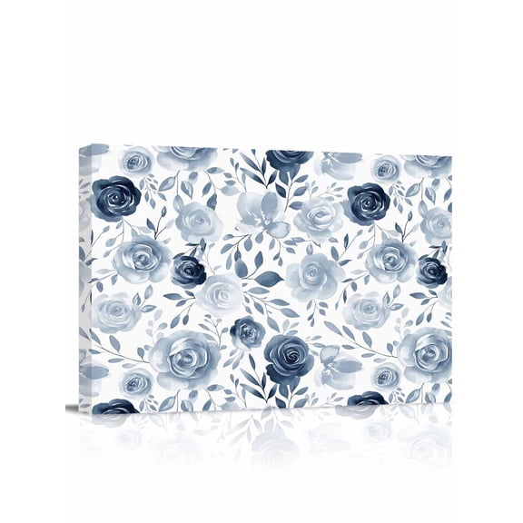 Vintage Flowers Canvas Print Wall Art Light Blue Flowers Leaf Decoration Pictures Painting Morden Artwork for Living Room Bedroom, Ready to Hang - 12"x16"