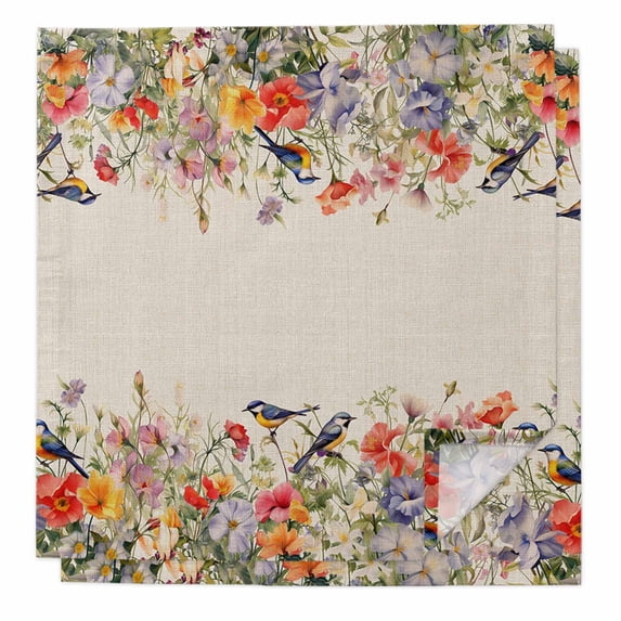 Vintage Flowers Cloth Napkins Washable Set of 2, Spring Floral Botanical Rustic Pastoral Reusable Dinner Table Napkins Cloth Bulk for Weddings Kitchen Restaurants Hotel Events Parties 20 x 20 Inch