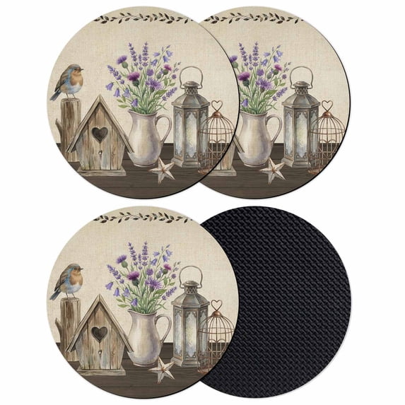 Vintage Flowers Coasters Set of 4, Absorbent Coasters for Drinks, Birds Retro Art Elegant Farmhouse Rustic Coaster for Desk Coffee Table Protection, Home Decor House Warming Gifts 4"