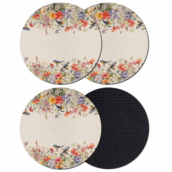 Vintage Flowers Coasters Set of 4, Soft Absorbent Coasters for Drinks, Spring Floral Botanical Rustic Pastoral Non-Slip Cup Coaster Mat with Rubber Bottom for Home Kitchen Coffee Bar Table Decor 4"